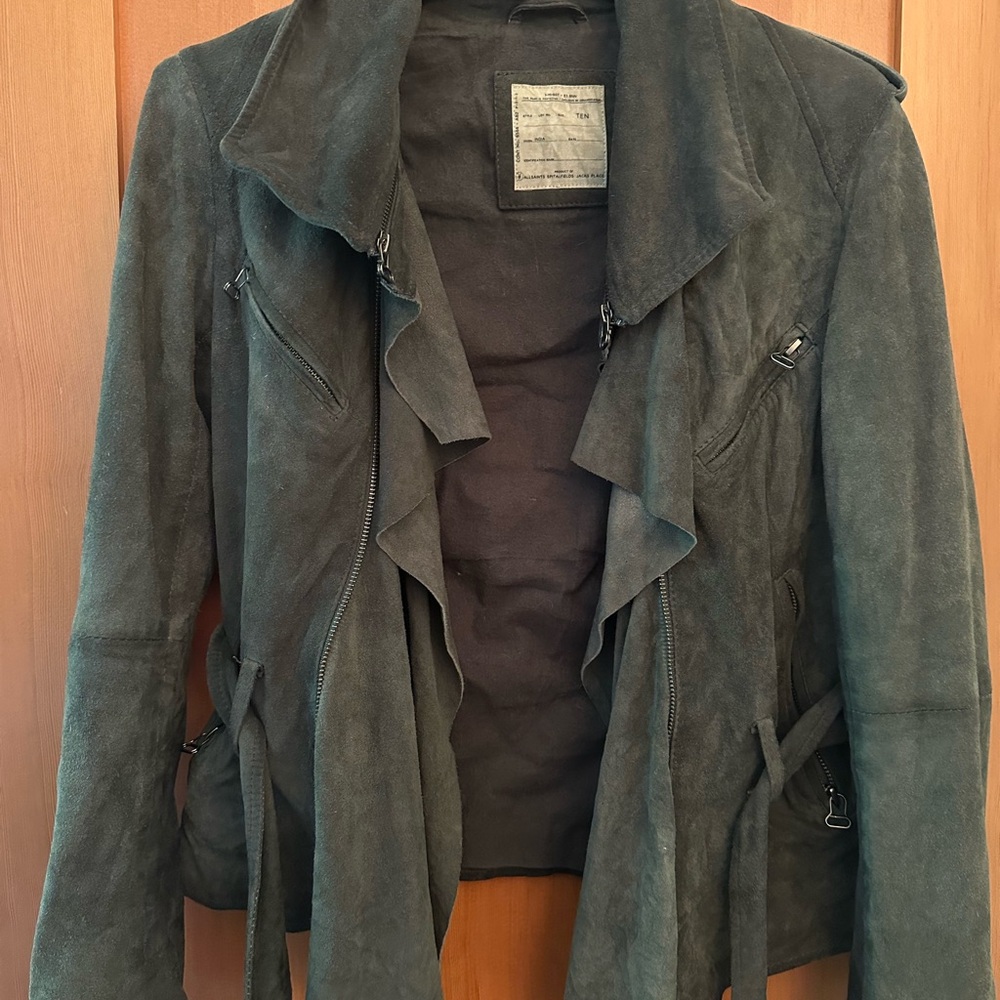 All Saints Dark Green Leather Jacket